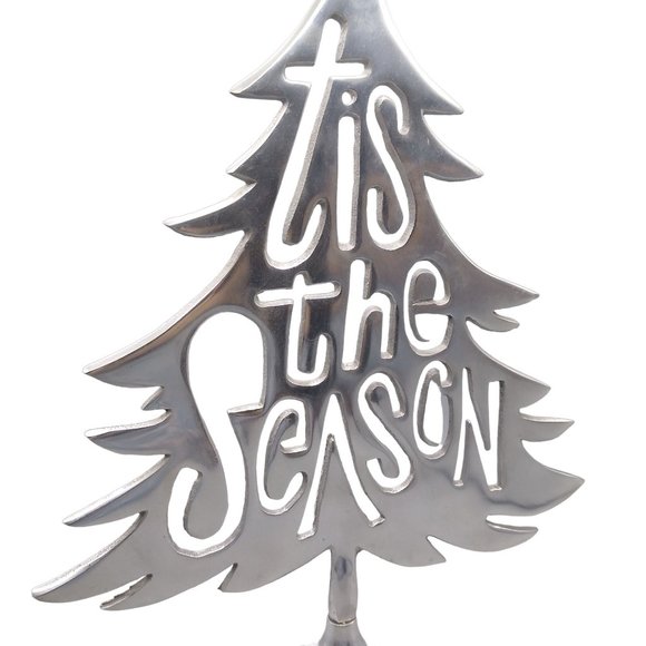 Vintage Silver Tone Holiday Tree with Cutout Tis the Season, Chic Christmas - Picture 2 of 4